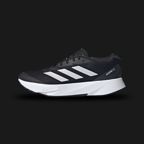 Adidas Adizero SL running shoes in Core Black, Cloud White, and Carbon (HQ1349). Features a lightweight, breathable Core Black engineered mesh upper designed for daily training. Includes crisp Cloud White 3-Stripes, a dual-foam midsole combining Lightstrike and Lightstrike Pro cushioning for maximum energy return, and a durable Carbon rubber outsole. Luxuntique guarantees 100% authentic Adidas footwear in Sri Lanka.