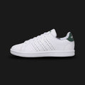 Adidas Advantage 2.0 IKD shoes in Cloud White, Core White, and Green (JK1797). Features a smooth synthetic leather upper made with recycled materials and signature perforated 3-Stripes. Classic green heel tab and tongue branding with a cushioned Cloudfoam comfort sockliner. Finished with a durable rubber cupsole. Luxuntique offers 100% authentic Adidas in Sri Lanka.