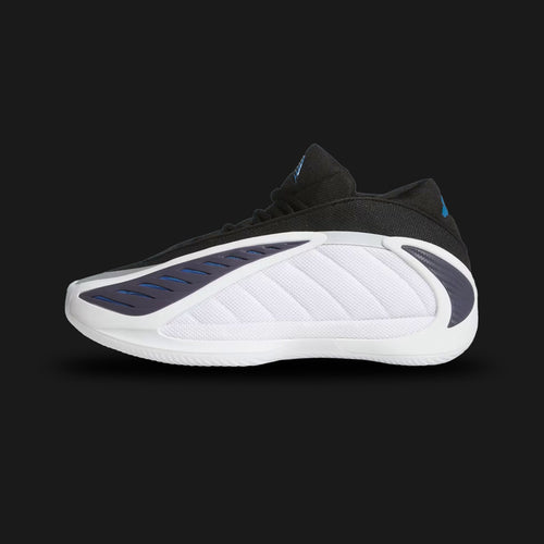 Adidas Anthony Edwards 2 shoes in Cloud White, Core Black, and Dusky Ink (JQ9493). Features a breathable textile upper with a super-light LIGHTSTRIKE and BOOST hybrid midsole for explosive energy return. High-traction rubber outsole and sleek futuristic design for dynamic court movement. Luxuntique offers 100% authentic Adidas in Sri Lanka.