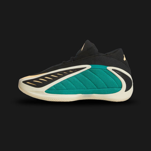 Adidas Anthony Edwards 2 shoes in Equipment Green, Core Black, and Warm Vanilla (JQ9495). Features a breathable textile upper with a super-light LIGHTSTRIKE and BOOST hybrid midsole for explosive energy return. High-traction rubber outsole and sleek futuristic design for dynamic court movement. Luxuntique offers 100% authentic Adidas in Sri Lanka.