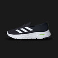 Adidas Cloudfoam Move Lounger shoes in Core Black, Cloud White, and Hi-Res Yellow (ID4063). Features a laceless textile mesh upper, plush Cloudfoam cushioning midsole, soft lining, and durable rubber outsole for easy slip-on comfort. Luxuntique guarantees 100% authentic footwear.