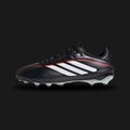 Adidas Copa Pure IV League Firm Ground kids football boots in Core Black, Cloud White, and Lucid Red (JR6265). Features a comfortable synthetic leather upper with classic forefoot stitching for enhanced ball touch. Includes crisp Cloud White 3-Stripes, a U-throat collar for easy entry, and a durable Firm Ground (FG) soleplate with Lucid Red stud accents. Luxuntique guarantees 100% authentic Adidas footwear in Sri Lanka.