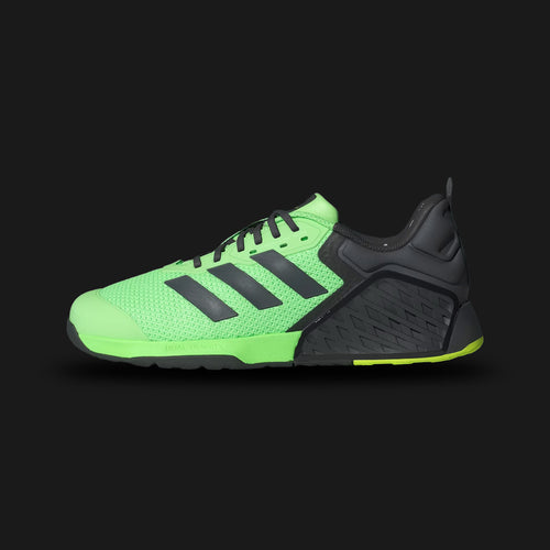 Adidas Dropset 3 Training Shoes in Lime Burst, Carbon, and Lucid Lemon (JR1668). Features a dual-density midsole with a firm heel for weightlifting stability and a soft forefoot for agility. Includes a wide toe-box for toe splay and a breathable HEAT.RDY mesh upper for airflow. Durable Adiwear outsole. Luxuntique offers 100% authentic Adidas in Sri Lanka.
