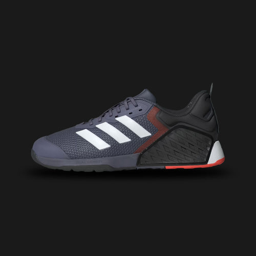 Adidas Dropset 3 Training Shoes in Preloved Violet, Cloud White, and Easy Coral (JR1670). Features a dual-density midsole with a firm heel for lifting stability and soft forefoot. Engineered mesh upper with HEAT.RDY technology and airflow windows for maximum breathability. 6mm drop and high-traction Traxion outsole. Luxuntique offers 100% authentic Adidas in Sri Lanka.