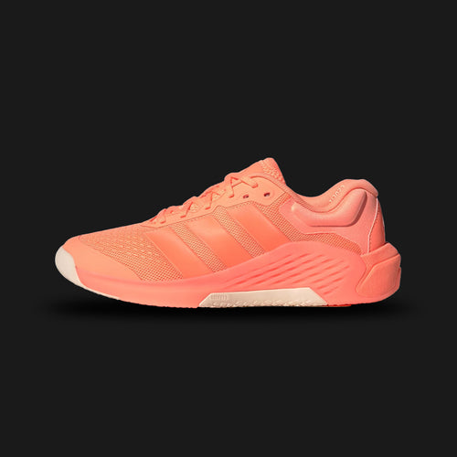 Adidas Dropset 4 Training Shoes in Beam Orange, Lucid Orange, and Bliss Orange (JR4665). Features a dual-density midsole with a firm heel for lifting stability and a soft forefoot for comfort. Includes a wide toe-box for toe splay and a breathable mesh upper with HEAT.RDY technology for airflow. Durable Adiwear outsole. Luxuntique offers 100% authentic Adidas in Sri Lanka.