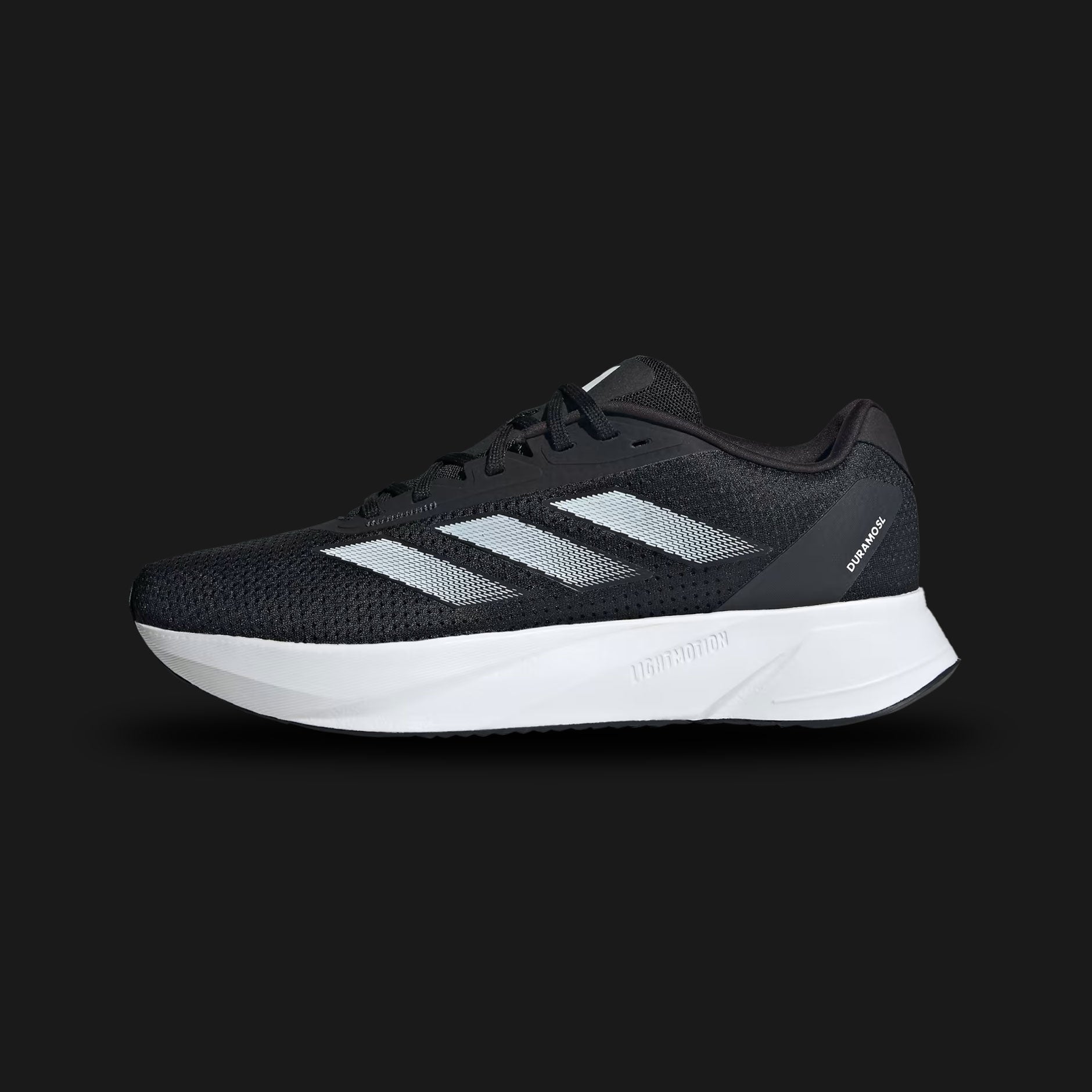 Adidas Duramo SL shoes in Collegiate Green, Cloud White, and Chalk White (ID9849). Features a lightweight engineered mesh upper for breathability, a responsive LIGHTMOTION midsole for versatile cushioning, and a durable Adiwear outsole. Luxuntique guarantees 100% authentic "Adidas" performance footwear in Sri Lanka.