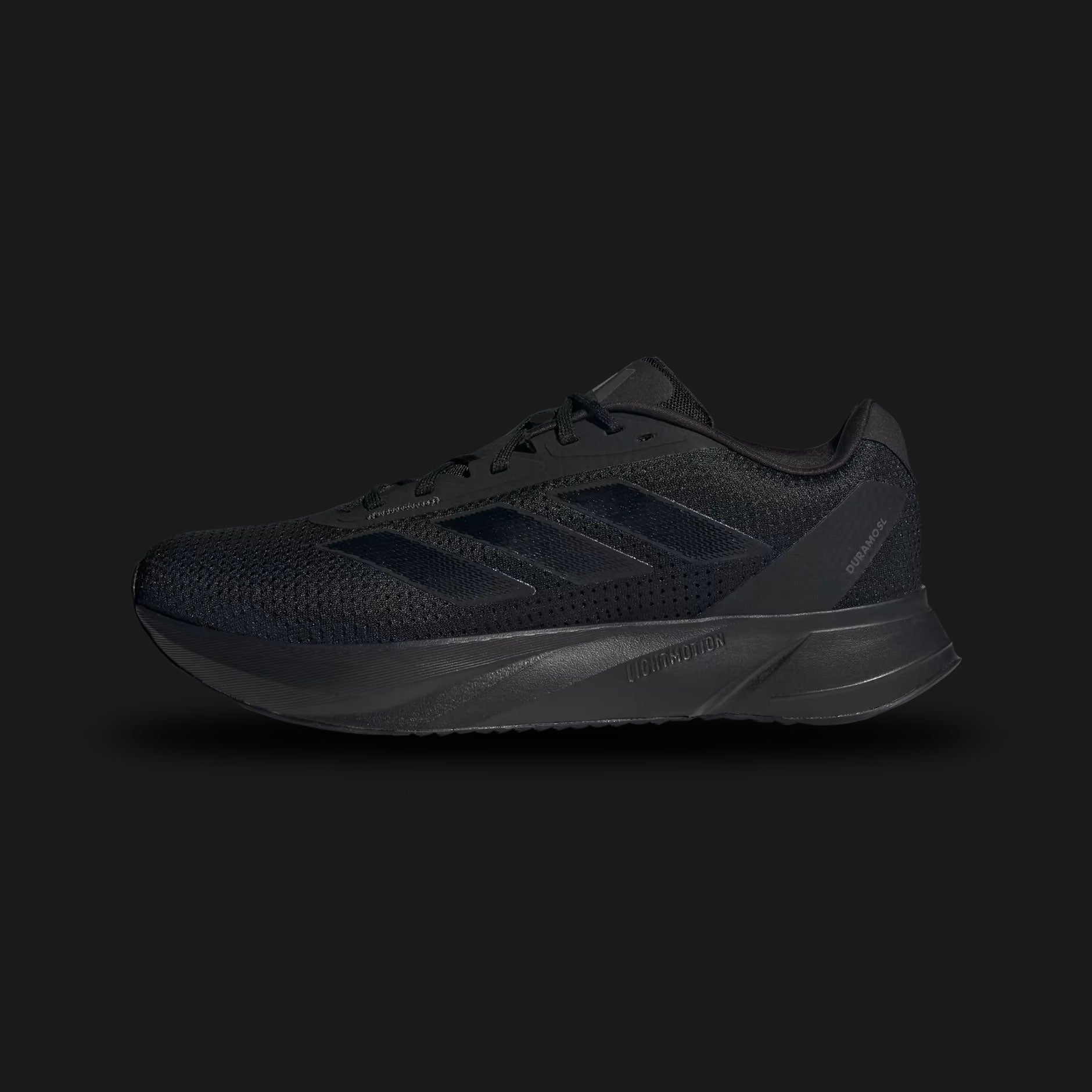 Adidas Duramo SL shoes in Core Black and Cloud White (IE7261). Features a lightweight mesh upper for ventilation, a responsive LIGHTMOTION midsole for versatile cushioning, and a durable Adiwear outsole for multi-surface traction. Luxuntique guarantees 100% authentic "Adidas" performance footwear in Sri Lanka.