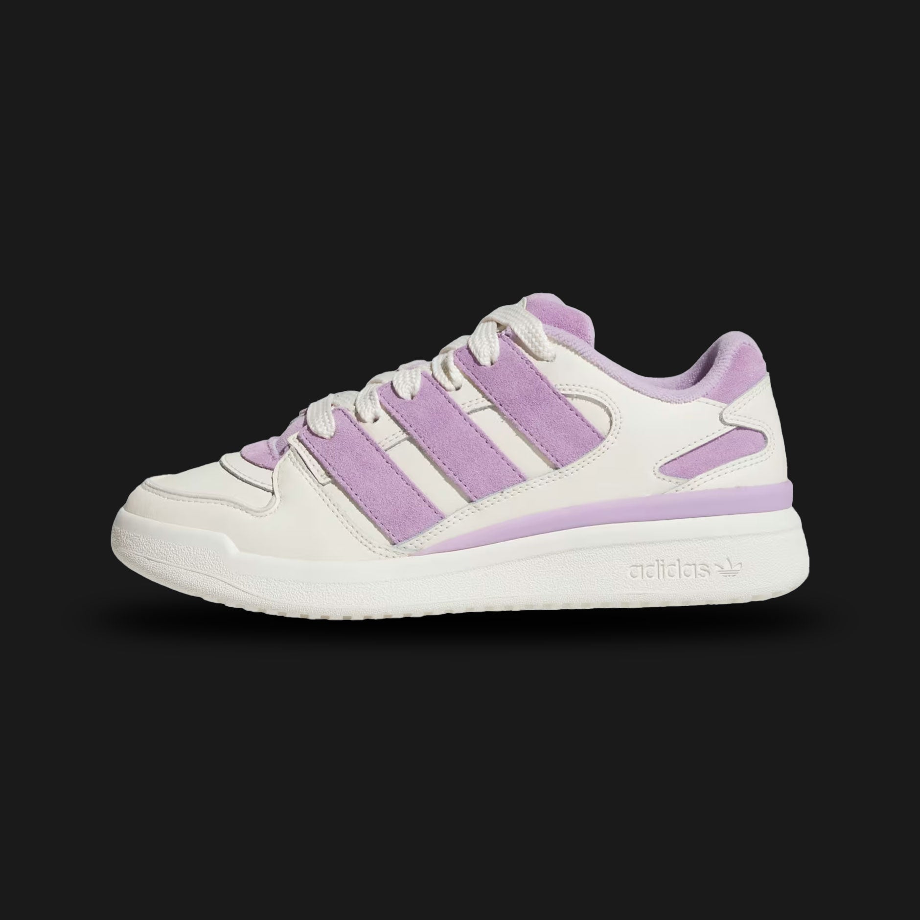 Adidas Forum 2000 shoes in Off White and Powder Plum (JR0513). Features a retro Y2K basketball silhouette with a premium leather upper, layered paneling, iconic Three-Stripes, and a supportive rubber cupsole. Luxuntique guarantees 100% authentic "Adidas" footwear in Sri Lanka.