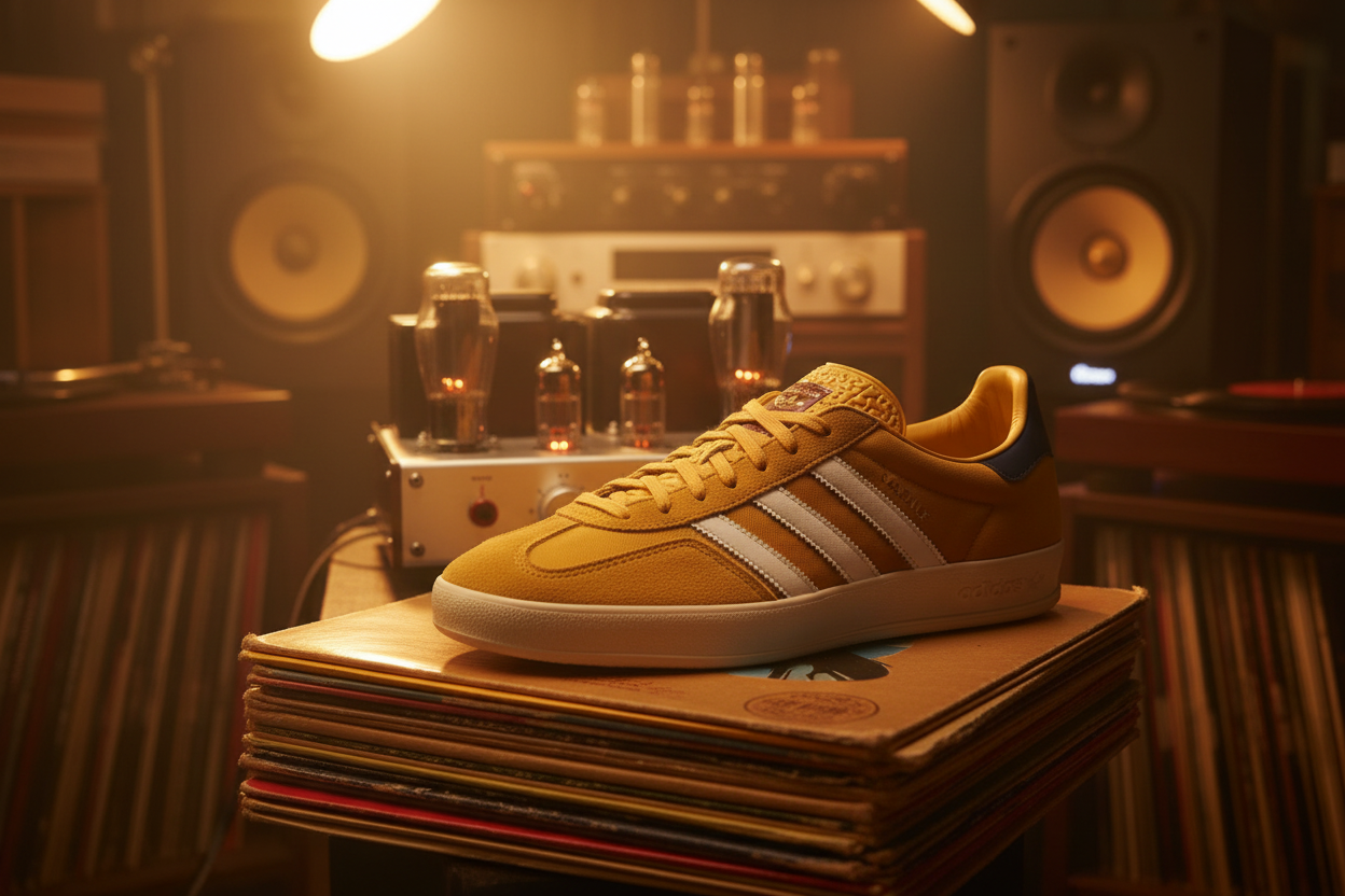 adidas Gazelle Indoor Preloved Yellow Audiophile Shot