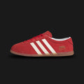 Adidas Gazelle Lo Pro shoes in Better Scarlet, Cloud White, and Gum (JR5744). Features a premium vibrant scarlet red suede upper with crisp white leather Three Stripes and gold foil branding. Ultra-low profile design with a classic gum rubber outsole. Luxuntique offers 100% authentic Adidas in Sri Lanka.