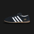 Adidas Gazelle Lo Pro shoes in Core Black, Cloud White, and Gum (JR8886). Features a premium black suede upper with crisp white leather Three Stripes and metallic gold branding. Designed with an ultra-low profile gum rubber outsole for a sleek, minimal aesthetic. Luxuntique offers 100% authentic Adidas in Sri Lanka.