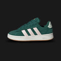 Adidas Grand Court Alpha shoes in Collegiate Green, Wonder Quartz, and Linen Green (JI1715). Features a chunky retro profile with a soft faux leather upper, pale pink Three-Stripes, a cushioned Cloudfoam midsole, and rubber outsole. Luxuntique guarantees 100% authentic footwear in Sri Lanka.