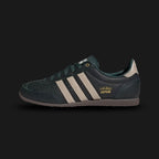 Adidas Japan shoes in Mineral Green, Crystal Sand, and Wonder White (IG4278). Features a premium Mineral Green leather upper with soft Crystal Sand Three Stripes and Wonder White accents. Signature low-profile archival design with a slim rubber outsole. Luxuntique offers 100% authentic Adidas in Sri Lanka.