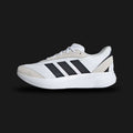 Adidas Lightshift shoes in Cloud White and Core Black (JH9317). Features a lightweight breathable textile upper, seamless black 3-Stripes branding, an ultra-responsive cushioned foam midsole, and a durable traction rubber outsole. Luxuntique guarantees 100% authentic footwear.