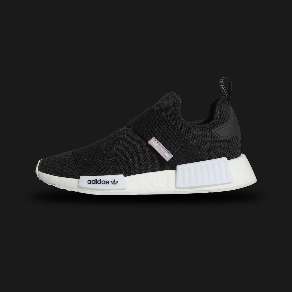 adidas NMD_R1 shoes in Core Black and Cloud White (Design Code: GW5698). Featuring a breathable stretch-knit upper in black, a signature white Boost midsole for responsive energy return, and contrast black and white EVA midsole plugs. Luxuntique offers 100% authentic adidas NMD sneakers at the lowest price in Sri Lanka.