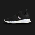 adidas NMD_R1 shoes in Core Black and Cloud White (Design Code: GW5698). Featuring a breathable stretch-knit upper in black, a signature white Boost midsole for responsive energy return, and contrast black and white EVA midsole plugs. Luxuntique offers 100% authentic adidas NMD sneakers at the lowest price in Sri Lanka.