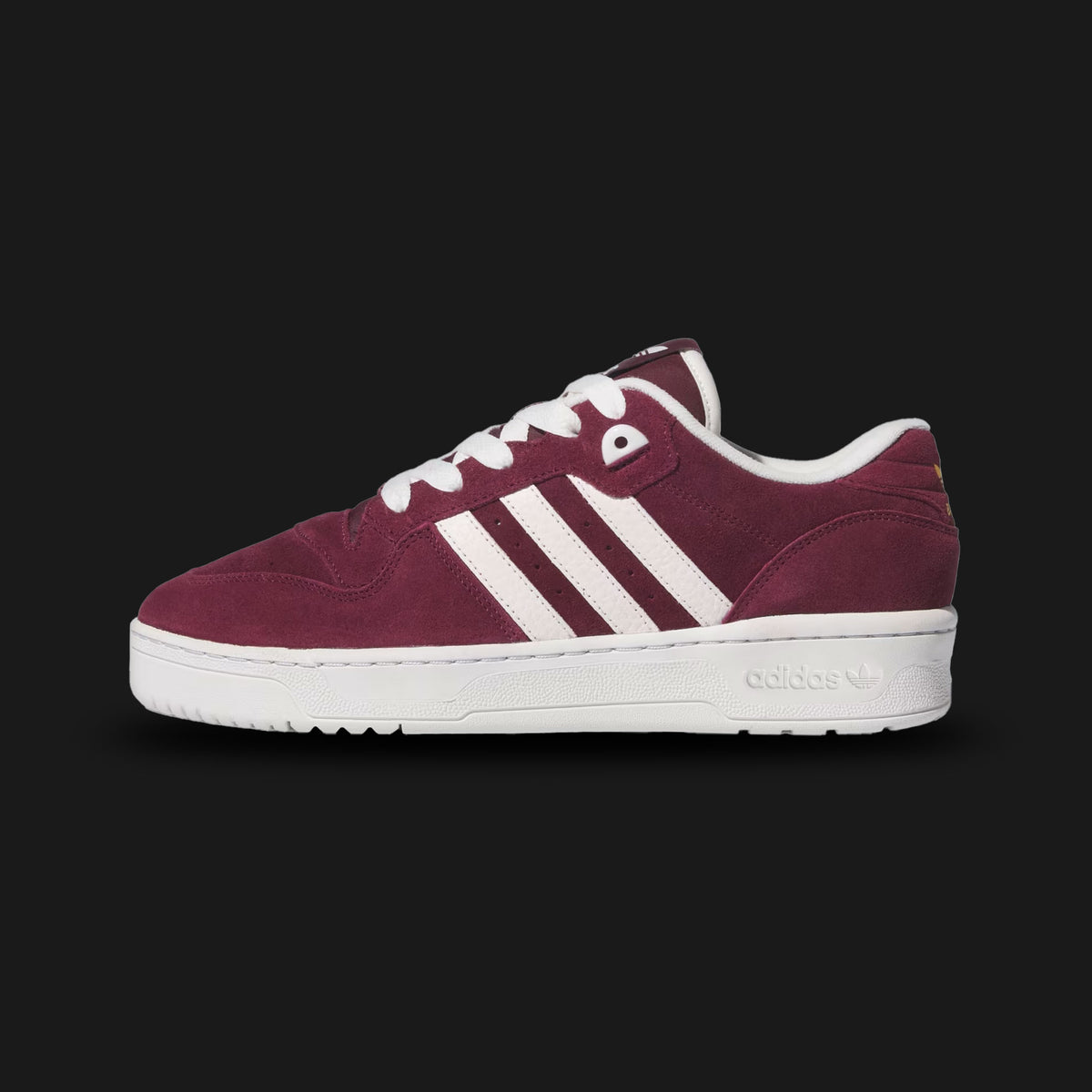 adidas Rivalry Low shoes in Team Maroon 2, Cloud White, and Crystal White (Design Code: IF7130). Featuring a premium leather upper in crisp Cloud White with vintage-style Crystal White accents and striking Team Maroon 2 three-stripes and heel branding. Designed with a retro 80s basketball silhouette and a durable rubber cupsole for daily street style. Luxuntique offers 100% authentic adidas heritage sneakers at the lowest price in Sri Lanka