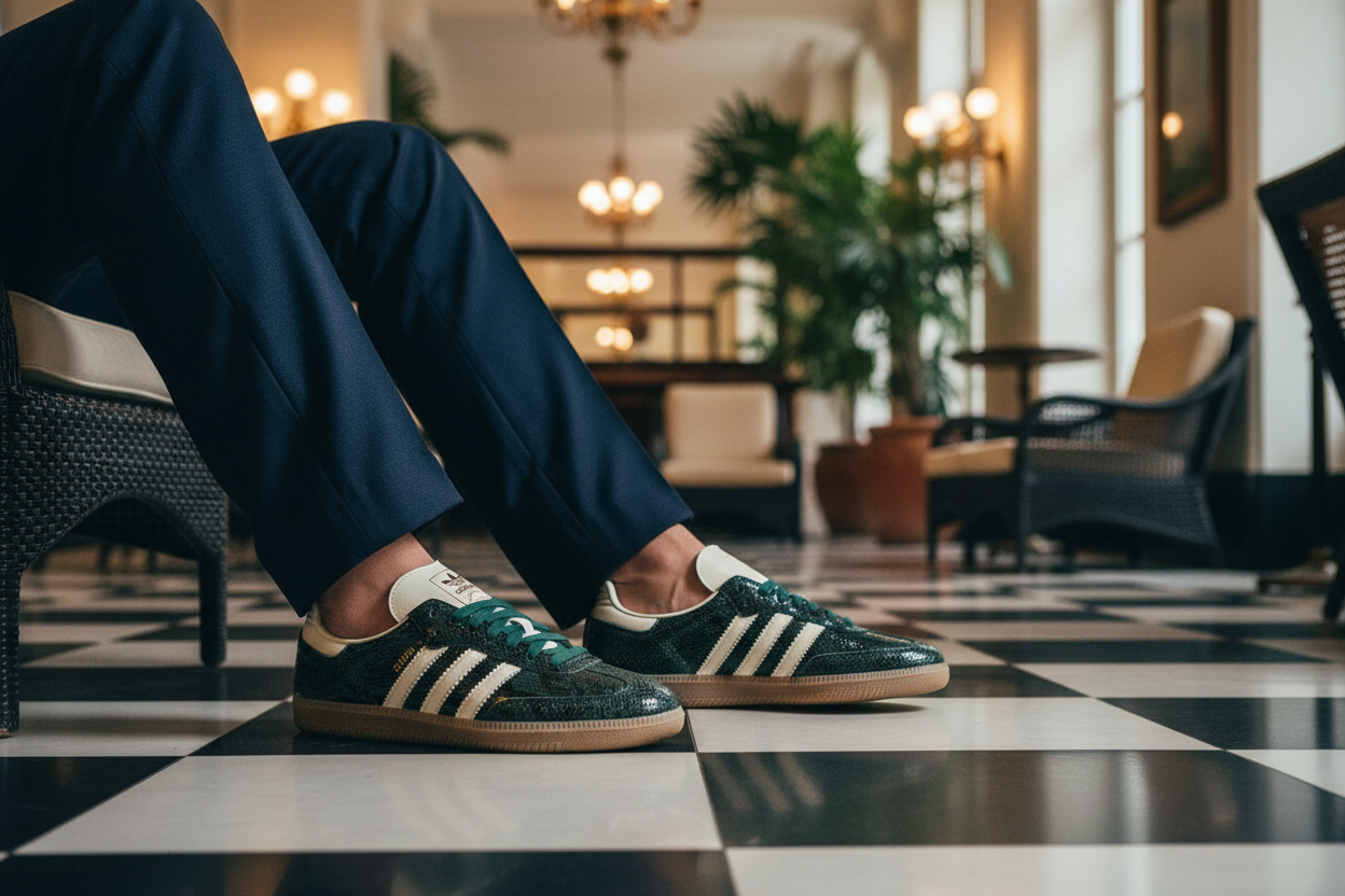 Adidas Samba OG Colonial Hotel Lobby Fashion Editorial Shot