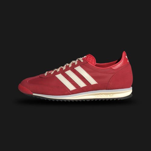 adidas SL 72 OG shoes in Better Scarlet, Cream White, and Halo Blue (Design Code: IE3475). Featuring a lightweight nylon upper in vibrant red with matching suede overlays, serrated Cream White three-stripes, and a signature Halo Blue accent stripe in the EVA midsole. Finished with a textured Ecotex tongue and a classic rubber traction outsole. Luxuntique offers 100% authentic adidas heritage sneakers at the lowest price in Sri Lanka.