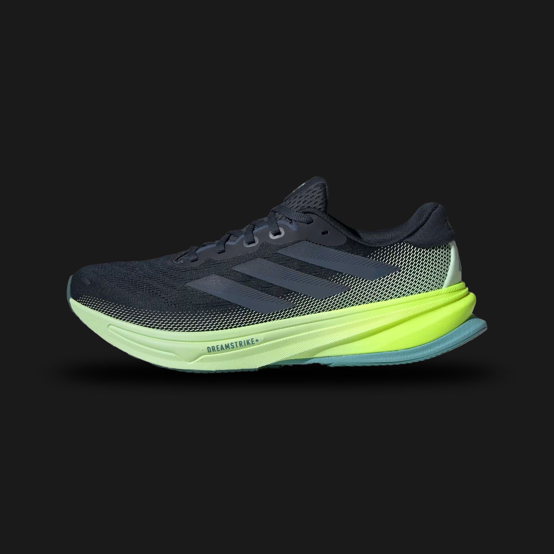 Adidas Supernova Rise 2 shoes in Aurora Ink and Semi Green Spark (JR9334). Features an engineered mesh upper, a premium Dreamstrike+ cushioning foam midsole with Support Rods, and a durable Adiwear rubber outsole. Luxuntique guarantees 100% authentic footwear in Sri Lanka.