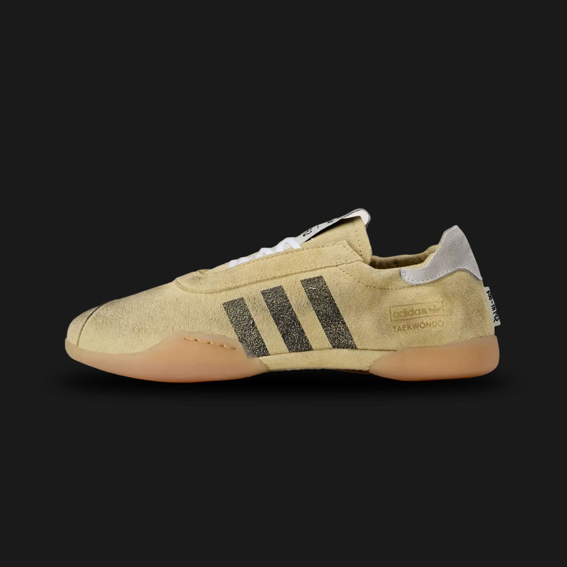 Adidas Taekwondo Mei W in Cream White and Core Black (HP3516). Features a soft Cream White leather upper with a signature lace-cover shield and black Three Stripes. Ultra-low profile design with a thin rubber outsole for a barefoot aesthetic. Luxuntique offers 100% authentic Adidas footwear in Sri Lanka.