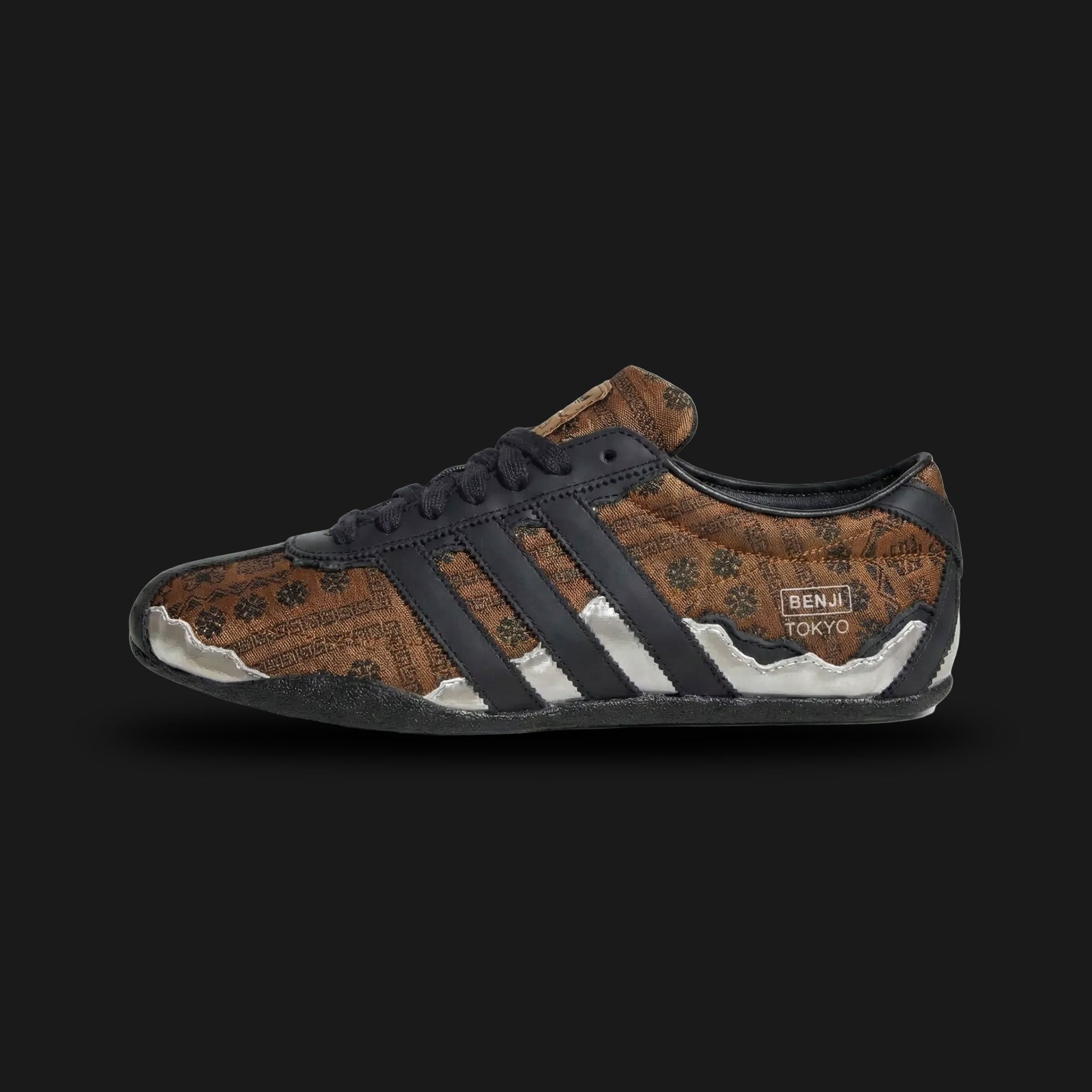 Adidas Tokyo Benji in Wild Brown, Brown Desert, and Core Black (KI5919). Features a premium suede and leather upper in earthy brown tones with contrast black Three Stripes and a sleek, low-profile rubber outsole. Iconic Tokyo-inspired heritage design. Luxuntique offers 100% authentic Adidas in Sri Lanka.