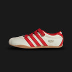 Adidas Tokyo MJ shoes in Cream White, Red, and Gold Metallic (IH3999). Features a premium cream white leather upper with vibrant red Three Stripes and metallic gold "Tokyo" branding. Sleek, retro-minimalist low-profile design with a thin rubber outsole. Luxuntique offers 100% authentic Adidas in Sri Lanka.