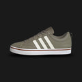 Adidas VS Pace 2.0 shoes in Grey, Off White, and Dusky Bronze (IH4229). Features a smooth synthetic nubuck upper with off-white stitched 3-Stripes and metallic dusky bronze branding on the tongue and heel. Low-top minimalist silhouette with a durable rubber cupsole for a clean, vulcanized look. Luxuntique offers 100% authentic Adidas in Sri Lanka.