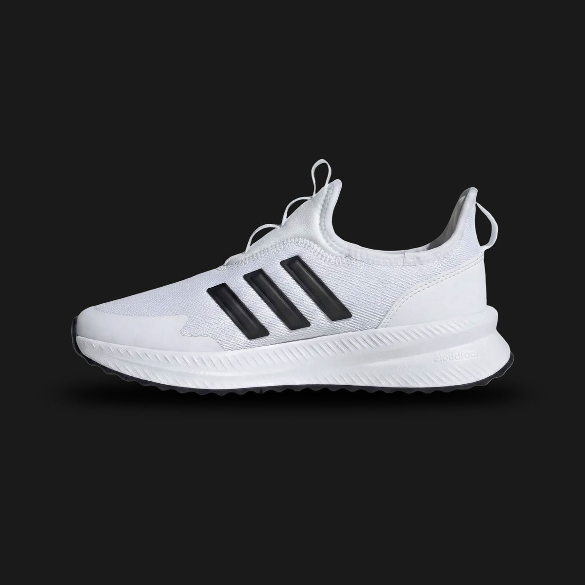 adidas X_PLR Pulse shoes in Cloud White and Core Black (Design Code: IE8473). Featuring a clean, breathable Cloud White mesh upper with bold, contrasting Core Black three-stripes and heel detailing. Equipped with a sculpted, plush foam midsole for all-day urban comfort and a durable textured outsole. Luxuntique offers 100% authentic adidas modern lifestyle sneakers at the lowest price in Sri Lanka.