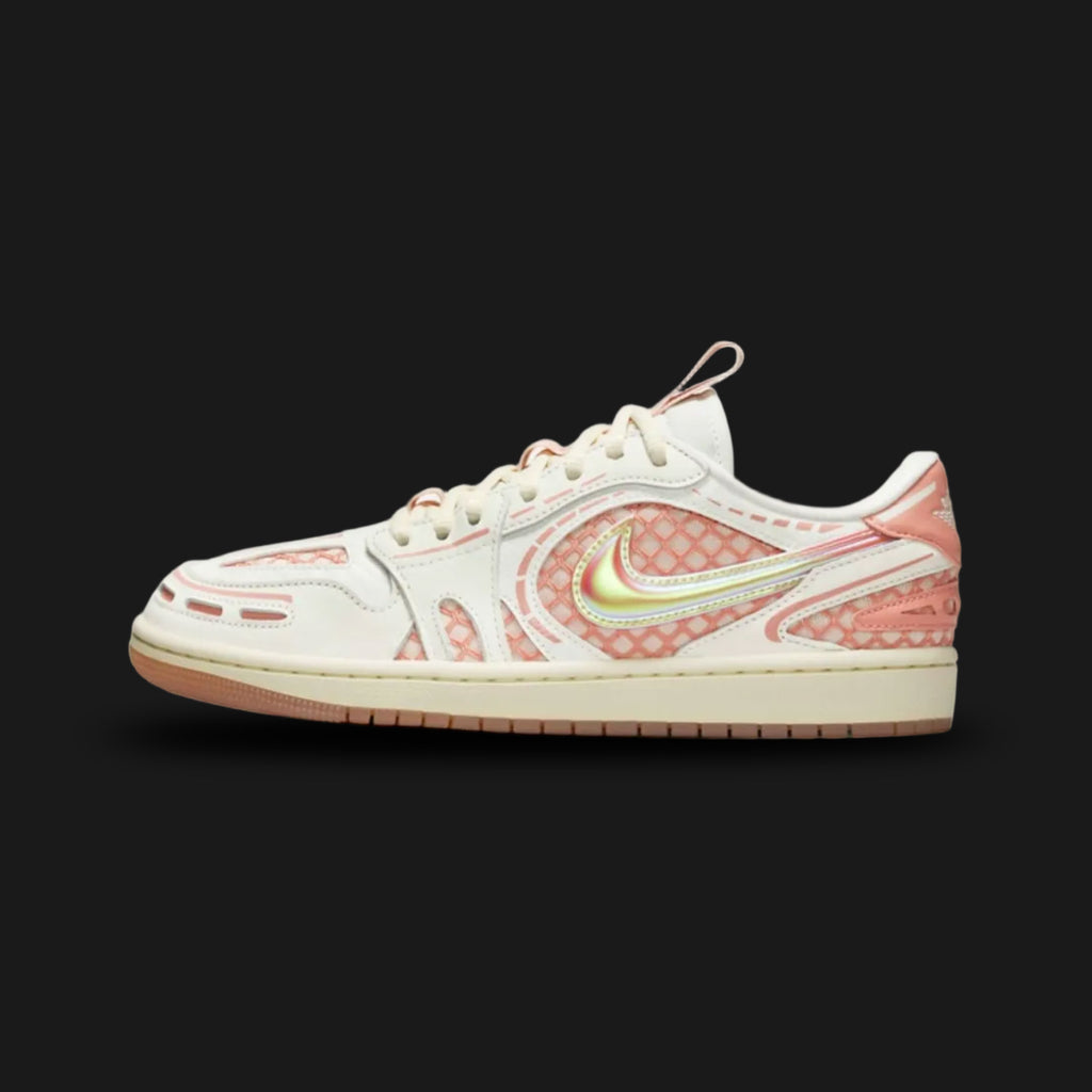 Air Jordan 1 Low Method of Make in Sail, Coconut Milk, and Washed Coral (HQ2186-180). Luxury-inspired AJ1 featuring premium textured leather, exaggerated artisan stitching, and oversized gold-tone hardware. Finished with a Sail midsole for a sophisticated, deconstructed look. Luxuntique offers 100% authentic Jordan footwear in Sri Lanka.