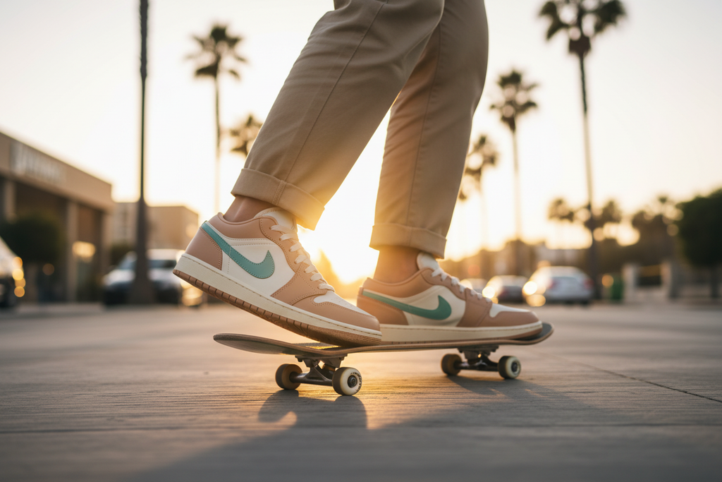 Air Jordan 1 Low Women's Golden Hour Skateboarding Lifestyle Shot