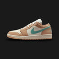 Air Jordan 1 Low women's shoes in Light Orewood Brown, Hemp, and Cannon blue (Design Code: DC0774-130). Featuring a premium leather upper with earth-toned overlays, an encapsulated Air-Sole unit for lightweight cushioning, and a durable rubber outsole. Luxuntique offers 100% authentic Jordan 1 sneakers at the lowest price in Sri Lanka.