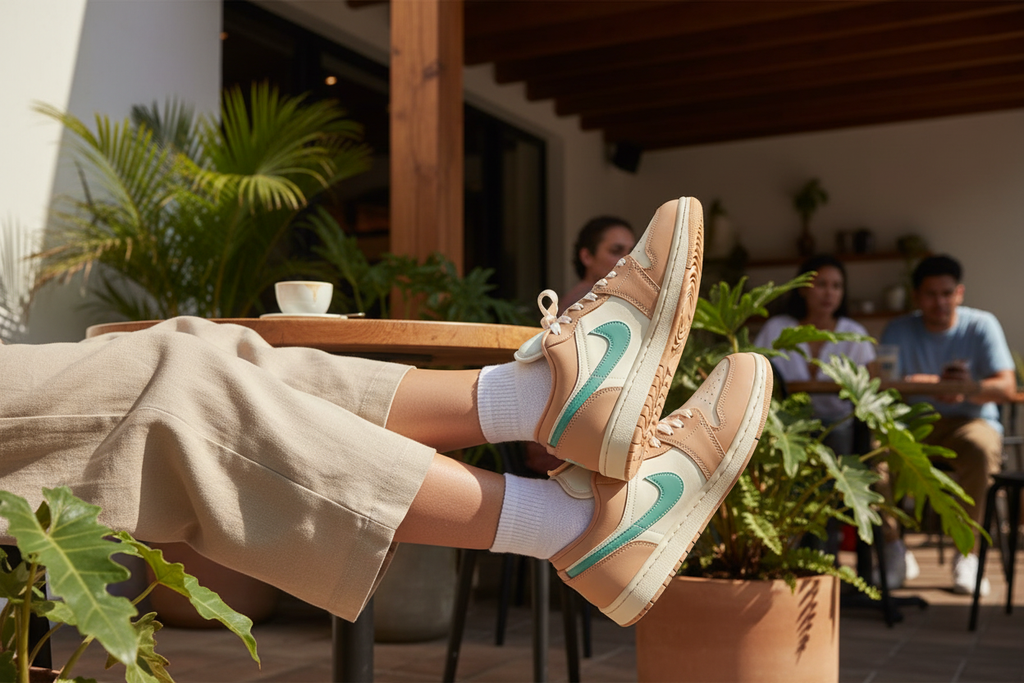 Air Jordan 1 Low Women's Outdoor Cafe Lifestyle Shot