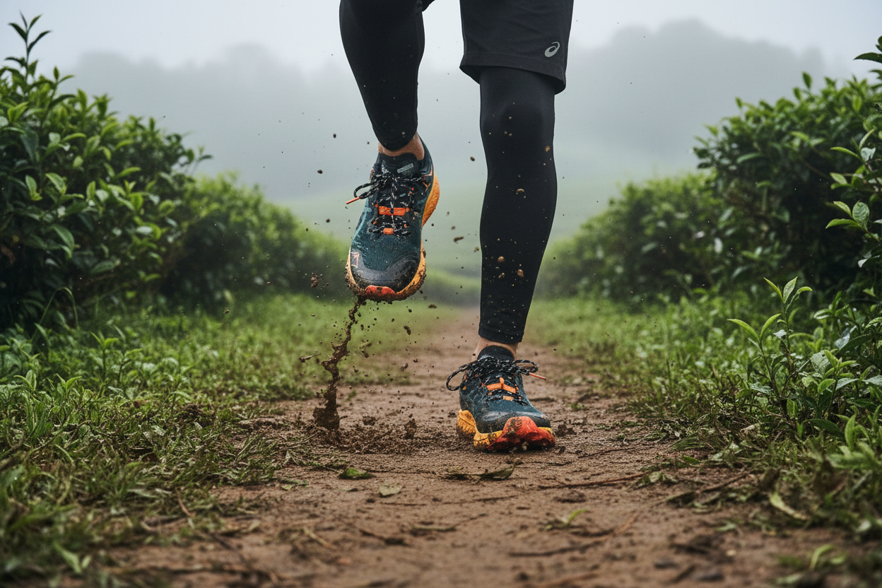 ASICS Fuji Lite 5 Trail Running Action Shot - Tea Plantation