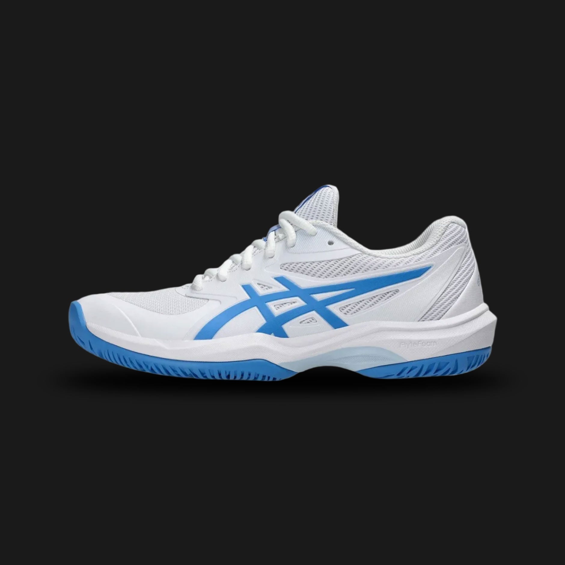 White Asics GAME FF athletic shoe with blue accents (Design Code: 1042A281-100). Luxuntique offers 100% authentic ASICS tennis and court sneakers at the lowest price in Sri Lanka.