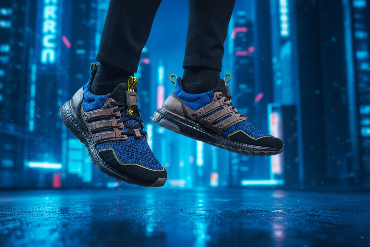Commercial action shot - Adidas Ultraboost 1.0 Fortnite mid-air drop
