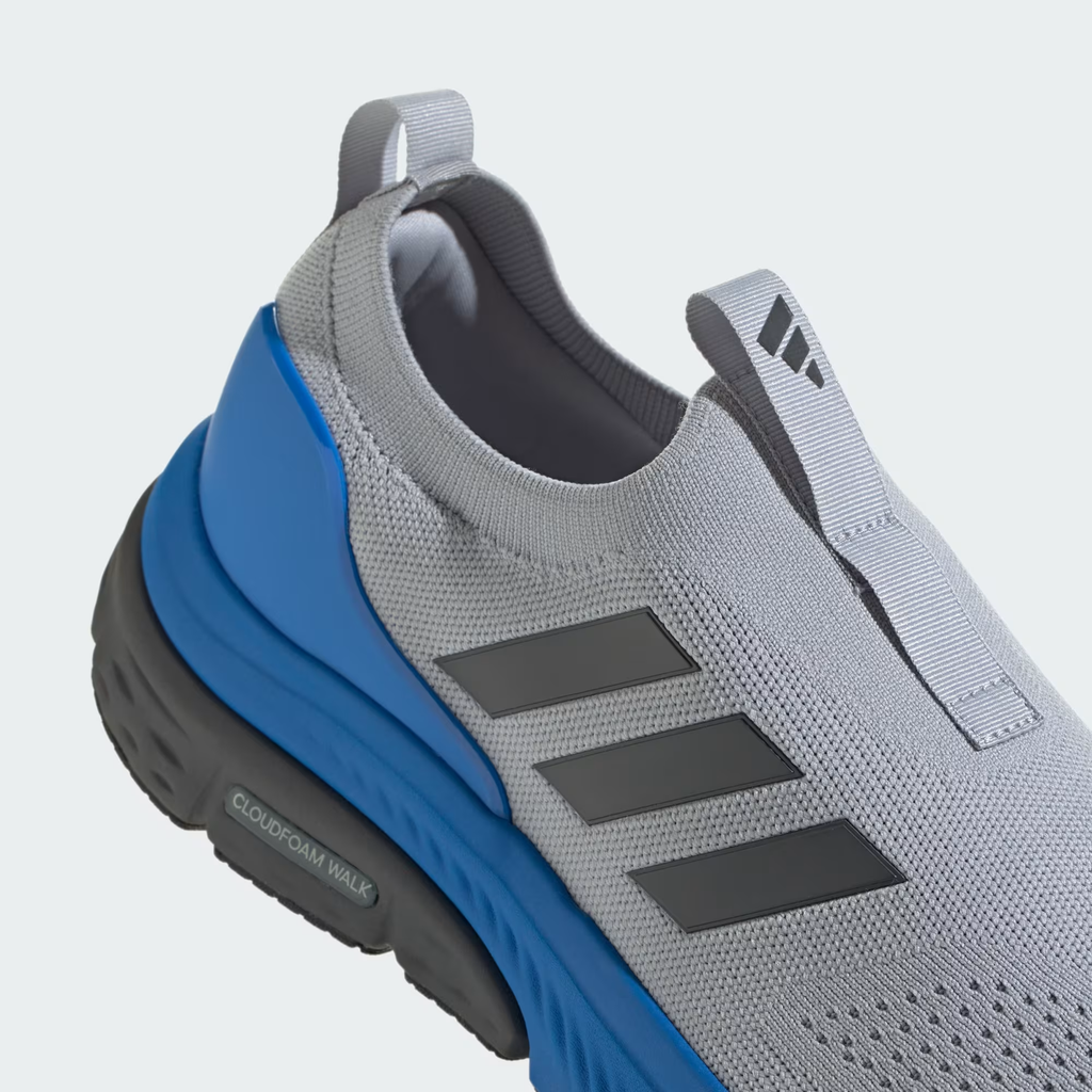 Adidas Cloudfoam Walk Sock ID4065 - Additional Lifestyle Detail Shot showing Bright Royal Cloudfoam Walk Midsole Profile & Halo Silver Knit Upper