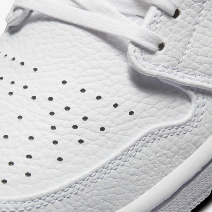 Jordan Air Jordan 1 Low SE CZ4776-100 - Lateral Heel Close-up showing Gold Swoosh, Gold Collar Stripe & Gold Jumpman Wings Embroidery