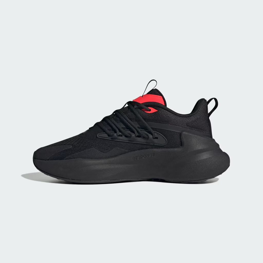 Adidas Alphaboost V2 JH6957 - Forefoot Close-up showing Chevron Knit Mesh Texture & Black TPU Lateral Exoskeleton Cage