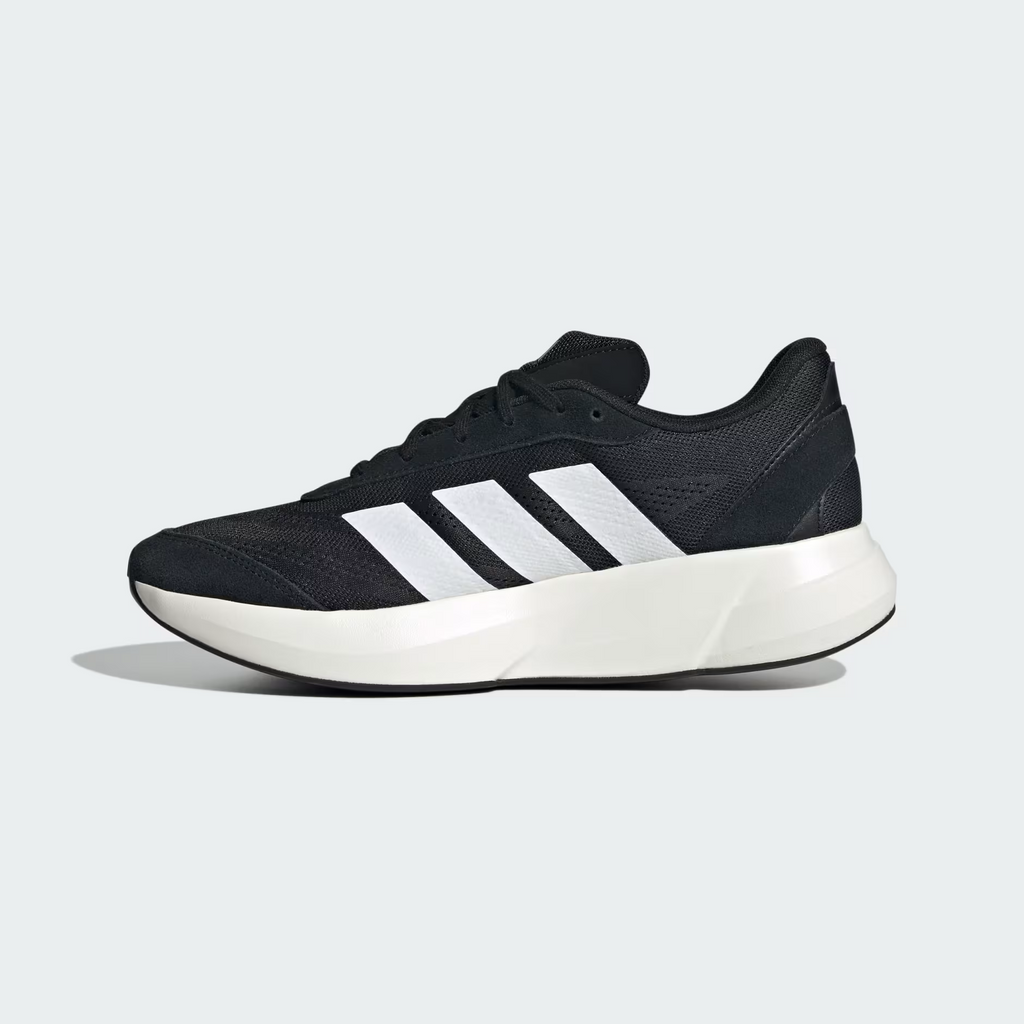 Adidas Lightshift JH9315 - Forefoot Close-up showing Fine Black Engineered Mesh Texture, White Three Stripes Detail & Black Lace System