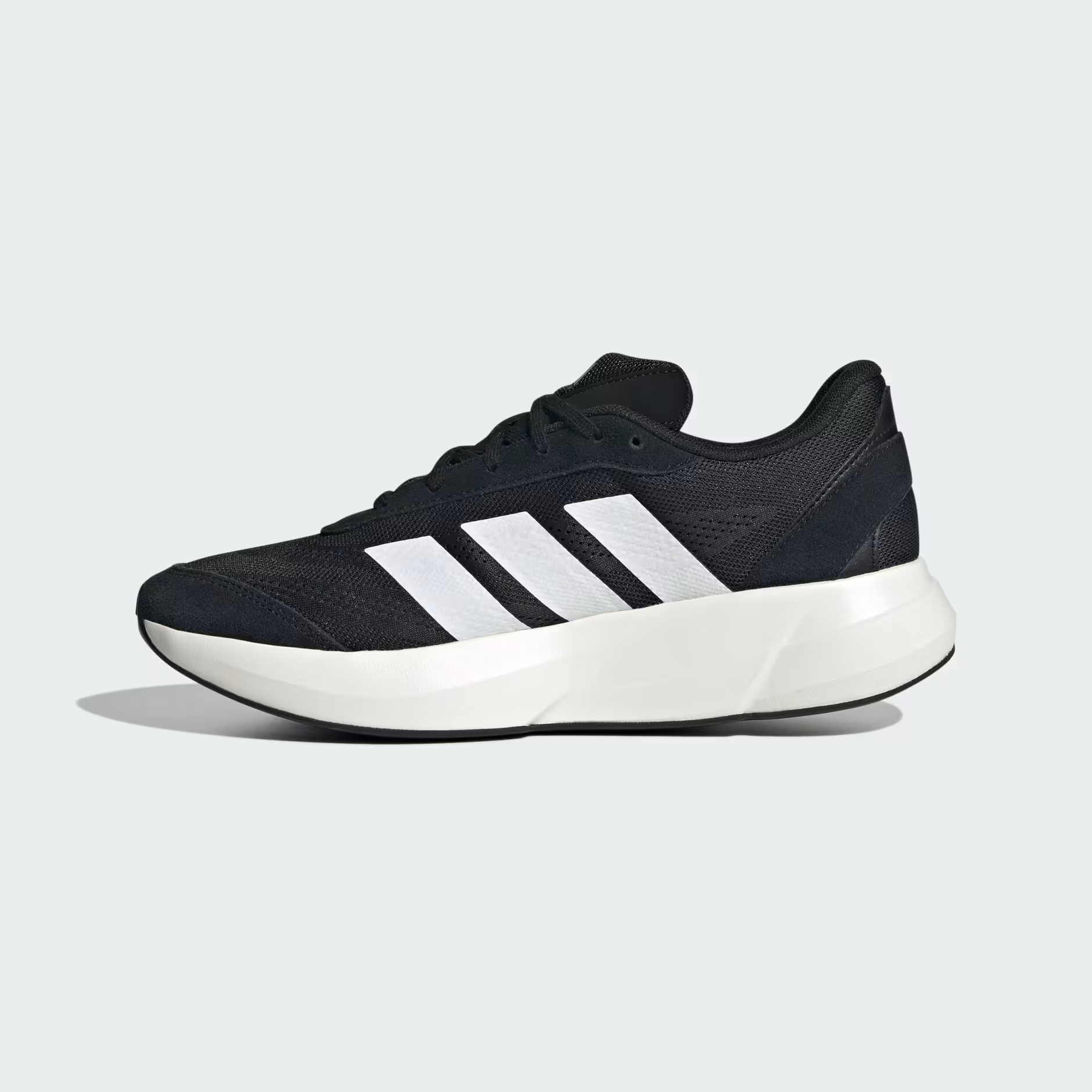Adidas Lightshift JH9315 - Forefoot Close-up showing Fine Black Engineered Mesh Texture, White Three Stripes Detail & Black Lace System