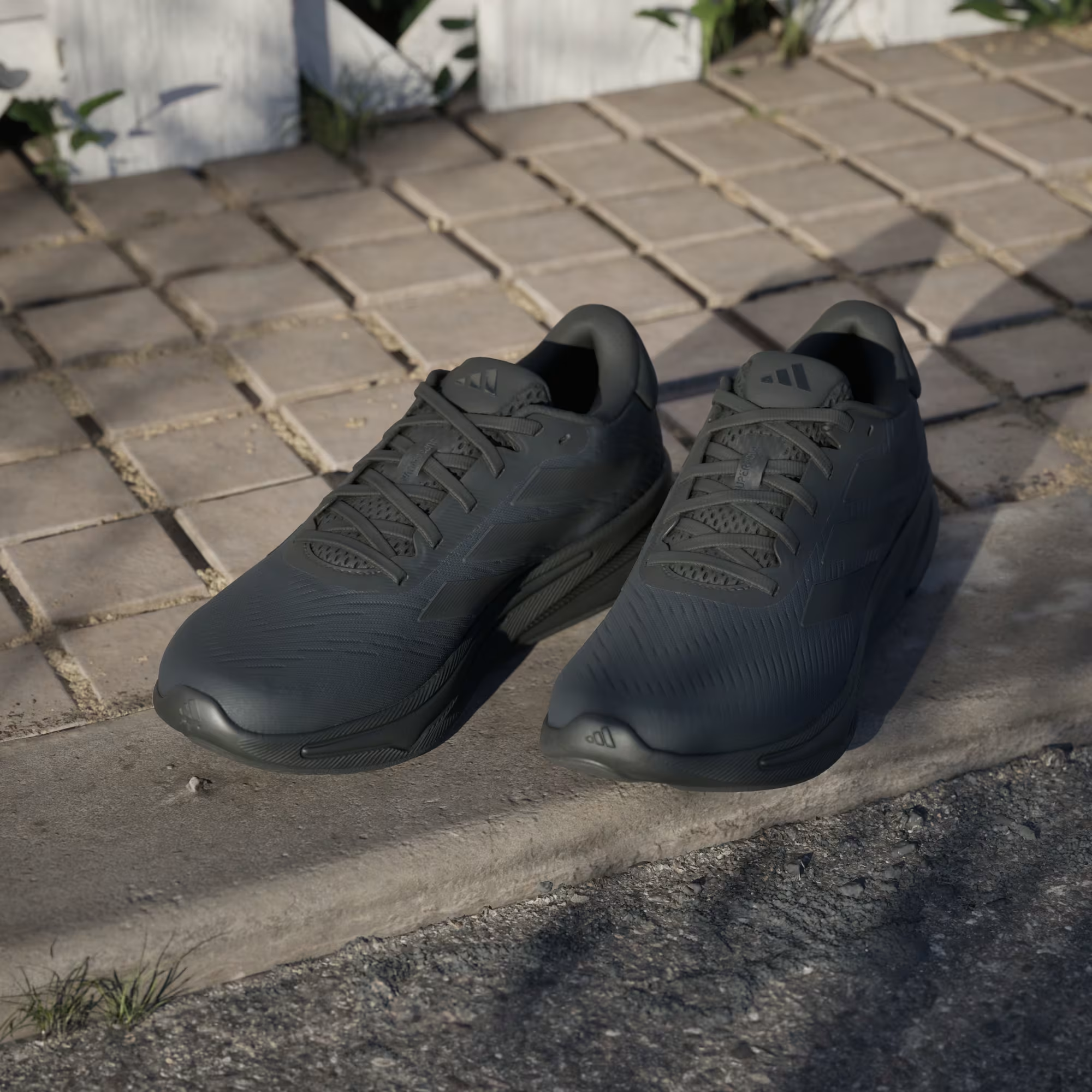 Adidas Supernova Ease IH2580 - Clean Lateral Profile on Wooden Slats showing Full Silhouette, Tonal Three Stripes & Supernova Midsole
