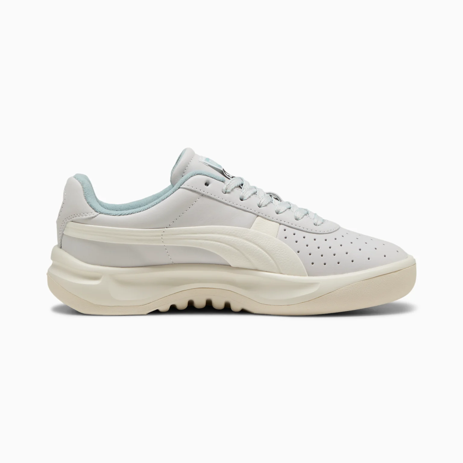 Puma GV Special 401385_01 - Clean Lateral Profile in PUMA White/Warm White showing Full Silhouette, Tonal Formstrip, Perforated Forefoot & Chunky Warm White Midsole