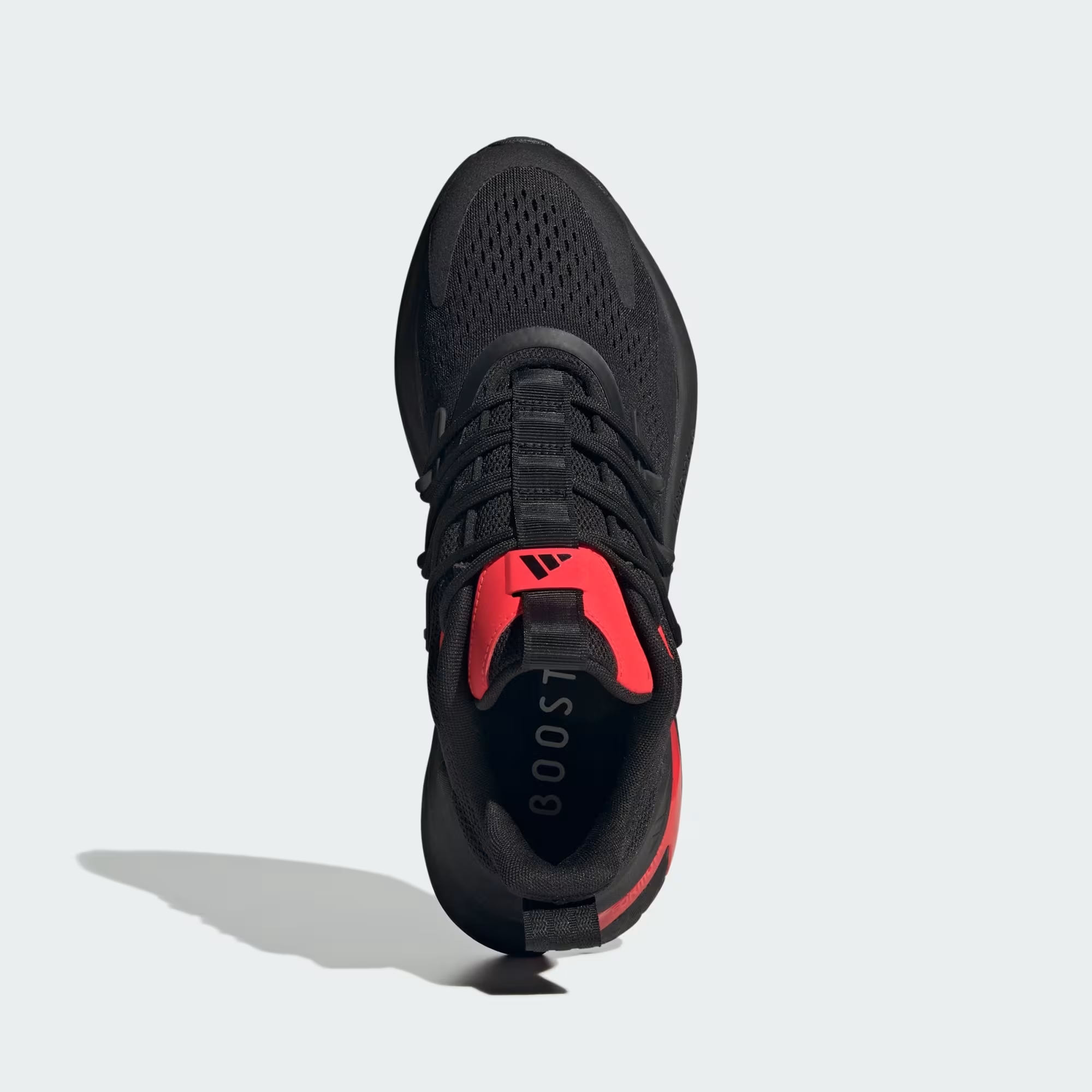 Adidas Alphaboost V2 JH6957 - Outsole Top-Down showing Full Black Rubber Traction Pattern & Red FORMOTION Pod Flash at Heel