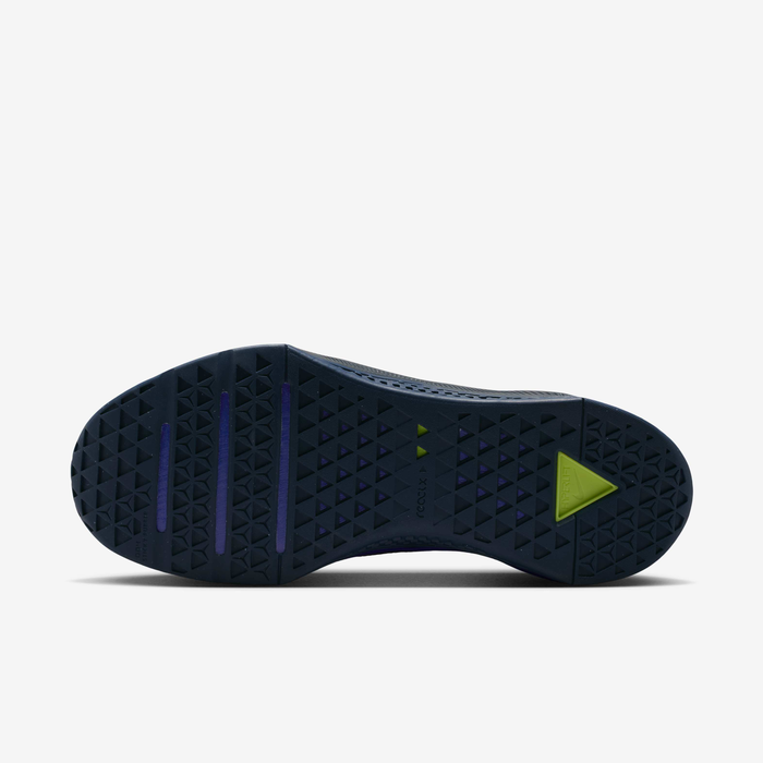Nike Metcon 10 HJ1875-501 - Top-Down Pair Shot on White Background in Persian Violet/Obsidian/Light Lemon Twist showing Persian Violet Mesh Upper, Metcon Tongue Branding, Light Lemon Twist M Logo on Tongue, Obsidian Lace System & Obsidian Forefoot Overlay