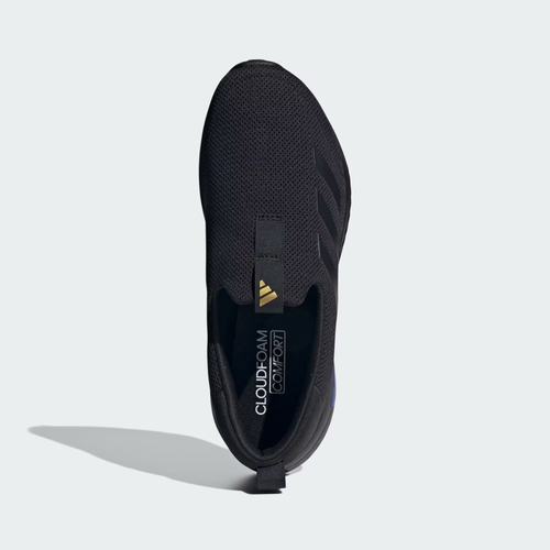 Adidas Cloudfoam Move Lounger ID6510 - Full Traction Outsole Top-Down on Light Grey Background in Core Black showing Diamond-Pattern Rubber Traction Panels, Flex Grooves, Multi-Zone Grip Pattern & Cloudfoam Branding Embossed on Heel