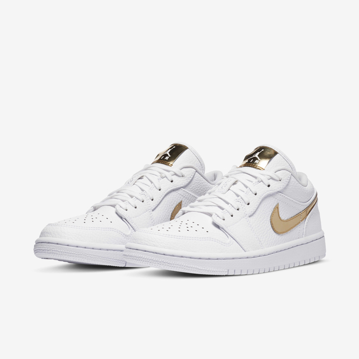 Jordan Air Jordan 1 Low SE CZ4776-100 - Rear Pair Shot showing AIR JORDAN Gold Wings Embroidery on White Heel Counter