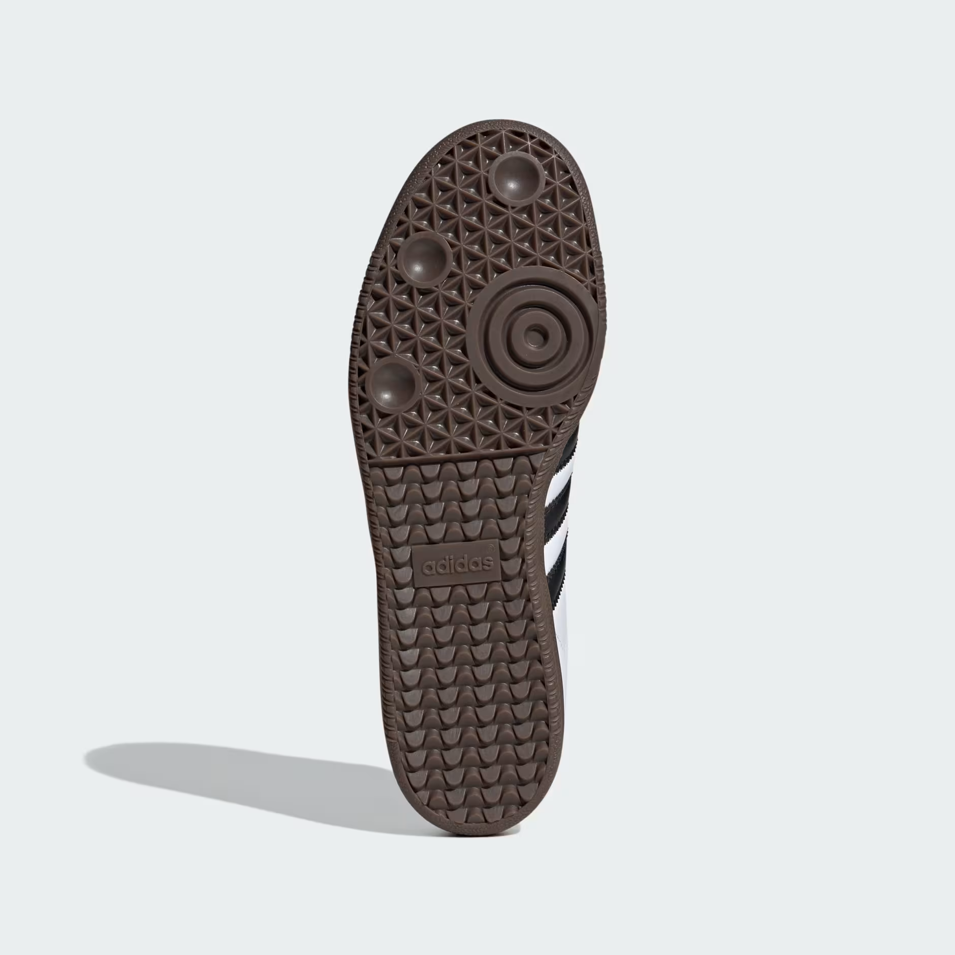 Adidas Samba OG B75806 - Clean Medial Profile on Light Grey Background showing Full Cloud White Leather Silhouette, Core Black Three Stripes, Clear Granite Suede Toe Box, Blue Adidas Trefoil Tongue Badge, Core Black Heel Counter & Gum Rubber Outsole