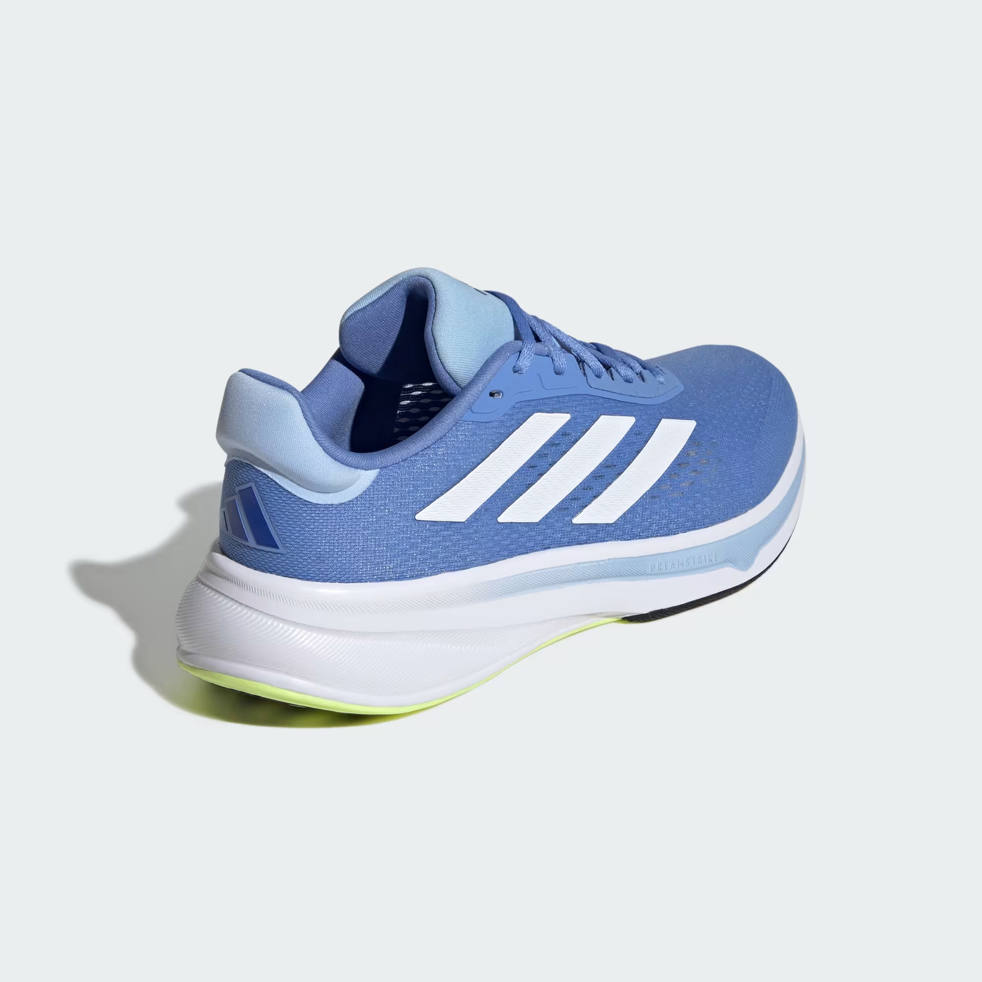 Adidas Response Super JQ2527 - Clean Lateral Profile in Blue Fusion/Cloud White showing Full Silhouette, Bold White Three Stripes & Chunky White Midsole with Glow Blue Outsole Accent