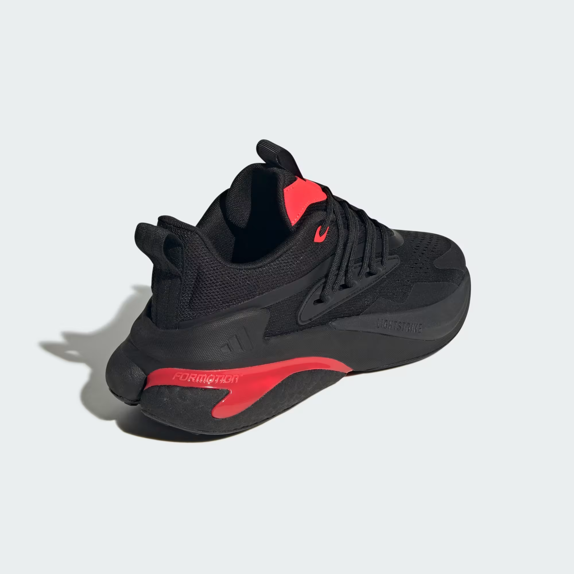 Adidas Alphaboost V2 JH6957 - Clean Lateral Profile in Core Black/Core Black/Lucid Red showing Full Silhouette & Red Collar